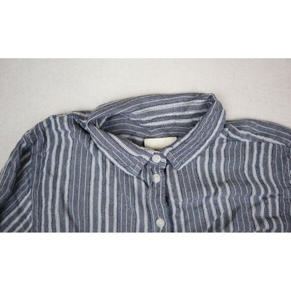 AMERICAN EAGLE - WOMEN'S BLUE STRIPED OVERSIZED LONG SLEEVE TIE HEM TOP - XS - Picture 4 of 7